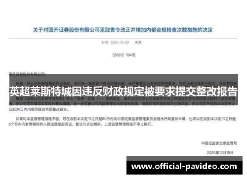 英超莱斯特城因违反财政规定被要求提交整改报告