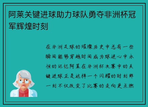 阿莱关键进球助力球队勇夺非洲杯冠军辉煌时刻
